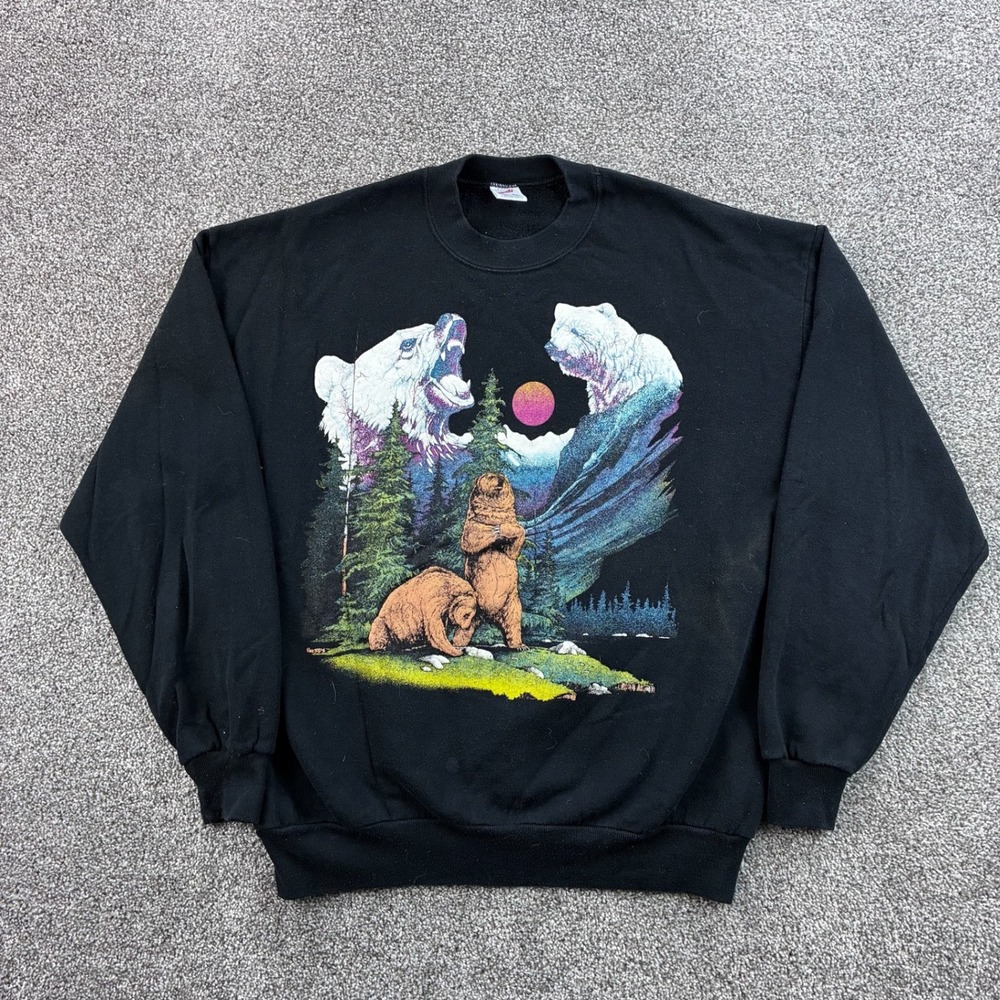 Vintage Grizzly Bear Sweatshirt Mens XL Black Brother Bear Nature USA Made